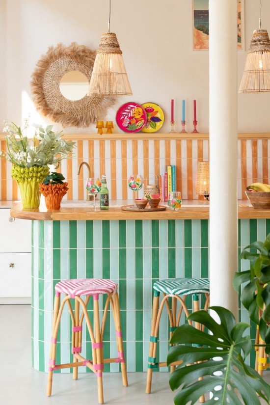 JLine J Line Kruk Live Rattan Kunststof Naturel Roze landelijke krukjes krukken taboeretten tabouretten.