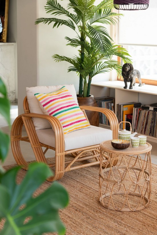 J Line Cuscino Cocoon Righe Cotone Mix Cushion Cocoon Textile Mix.