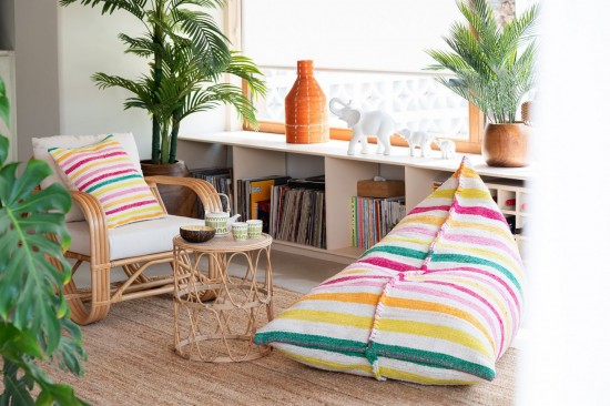 J Line Pouf Pera Cocoon Righe Cotone Mix Bean Bag Cocoon Textile Mix.