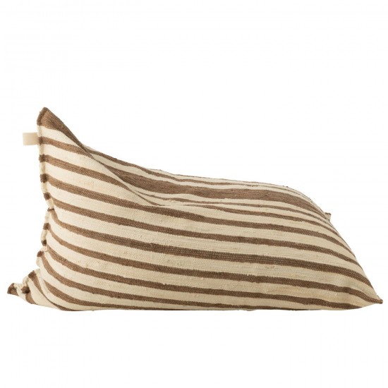 J Line poufs Jolipa Pouf Lignes Coton Recycle Blanc Marron.