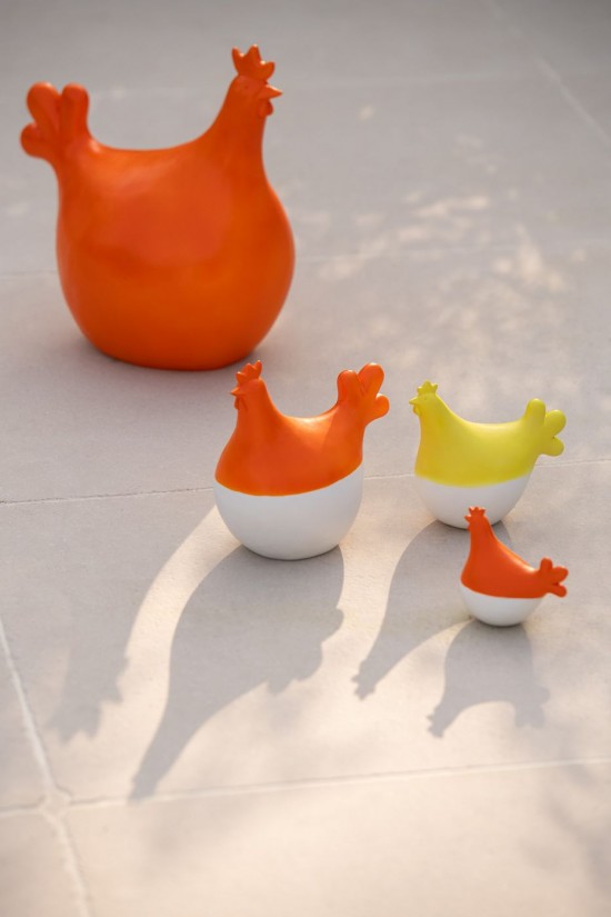 Jline Set De 3 Gallos Poliresina Blanco Amarillo.