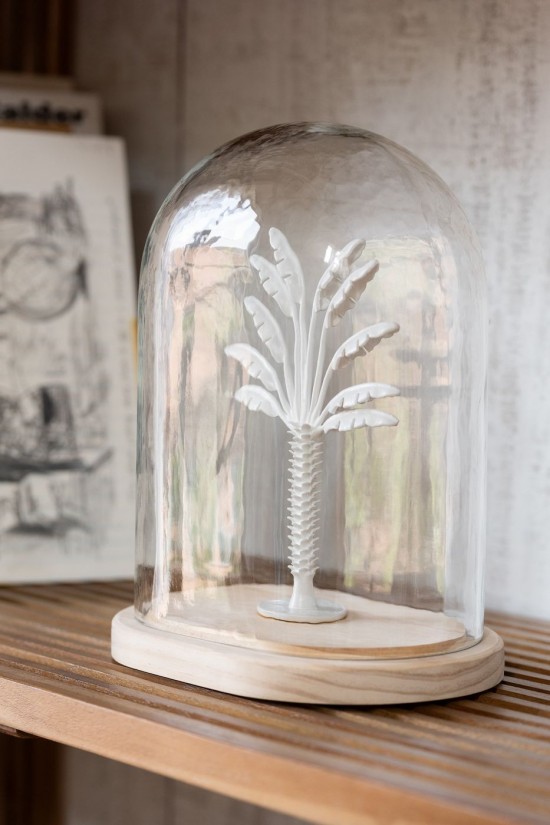 Jline Campana Palmera Cristal Metal Blanco Natural Grande.