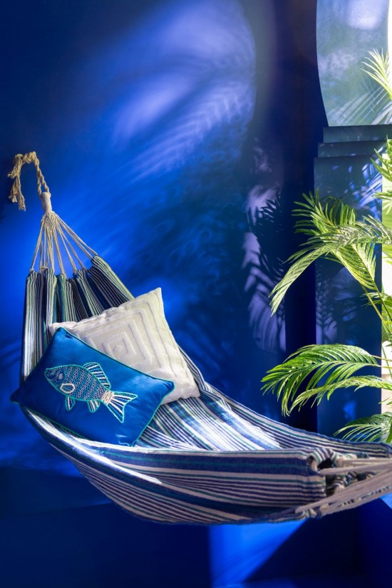 Jline Hamaca Rayas Algodón Poliéster Azul Blanca.