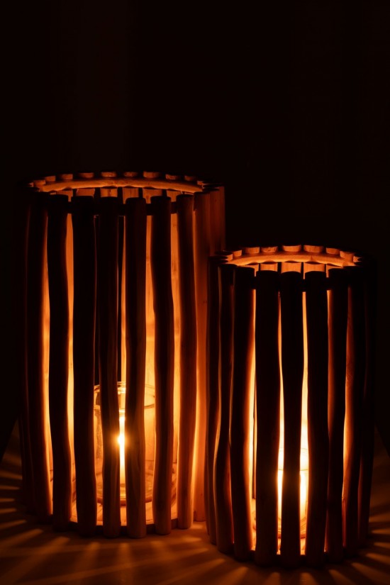 J Line lanternes photophores Jolipa Set De 2 Lanterne Teck Naturel.