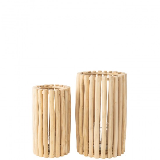 Jline Set Van 2 Lantaarn Teck Naturel.