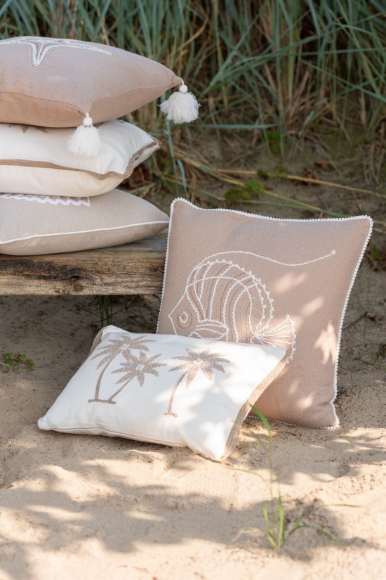 Jline Cojín Cuadrado Palmeras Algodón Crema Beige.