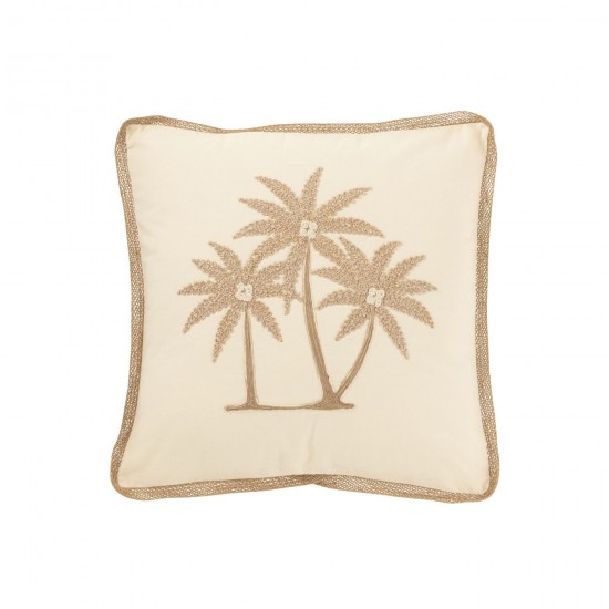 J Line Kussen Vierkant Palmbomen Katoen Crème Beige sierkussens sierkussentjes JO51684.