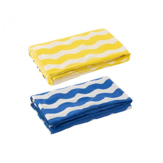 J Line Beach Towel Dolce Vita Terry Cotton Blue Yellow Assortment Of 2 bath towels.