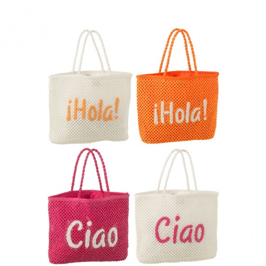 J Line Tas Ciao Hola Papier Wit Roze Oranje draagtassen JO51718.