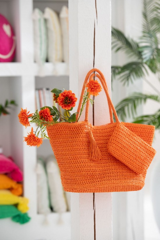 J Line Borsa Da Mare Pochette Carta Rosa Arancione Assortimento Di 2 Bolsa Playa Bolsillo Papel Rosa Naranja Lote De 2.