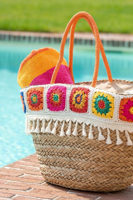 Jline Bolsa De Playa De Ganchillo Floches Junco De Mar Algodón.