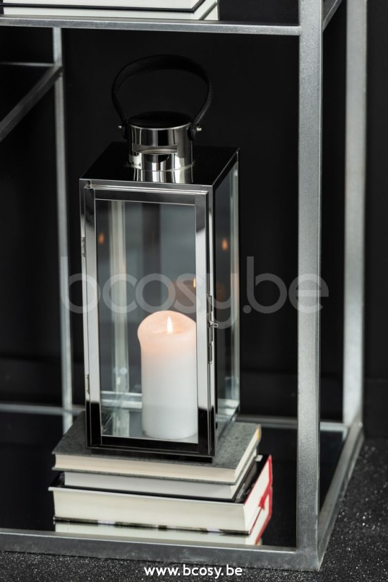 J Line Lanterna Quadrata Metallo Vetro Argento Linterna Cuadrada Metal Cristal Plata.