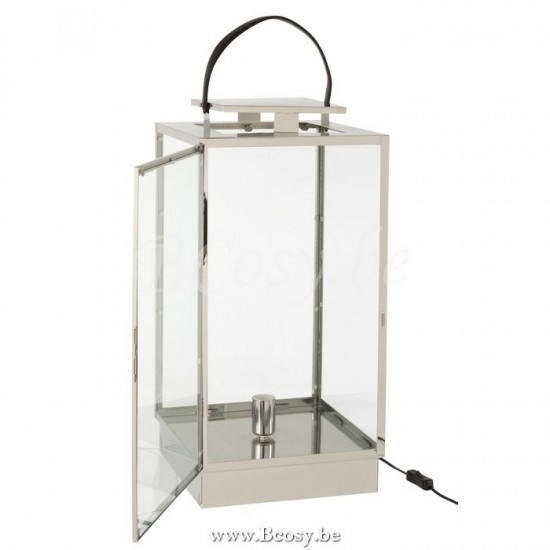 Jline Lantaarn Lamp Metaal Glas Zilver.