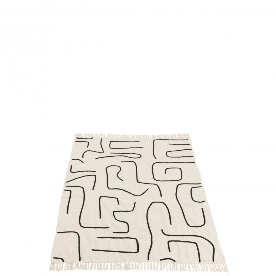 J Line Jolipa Plaid Lignes Courbes Coton Blanc Noir.