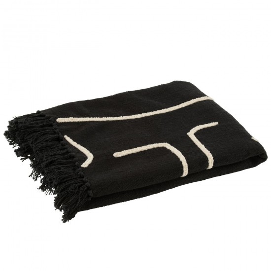 J Line Plaid Strepen Bogen Katoen Zwart Wit plaids deken dekens dekentjes quilts JO51794.