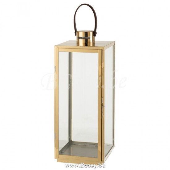 J Line Lantaarn Vierkant Metaal Glas Goud 54H windlichten lantaarns JO5181.