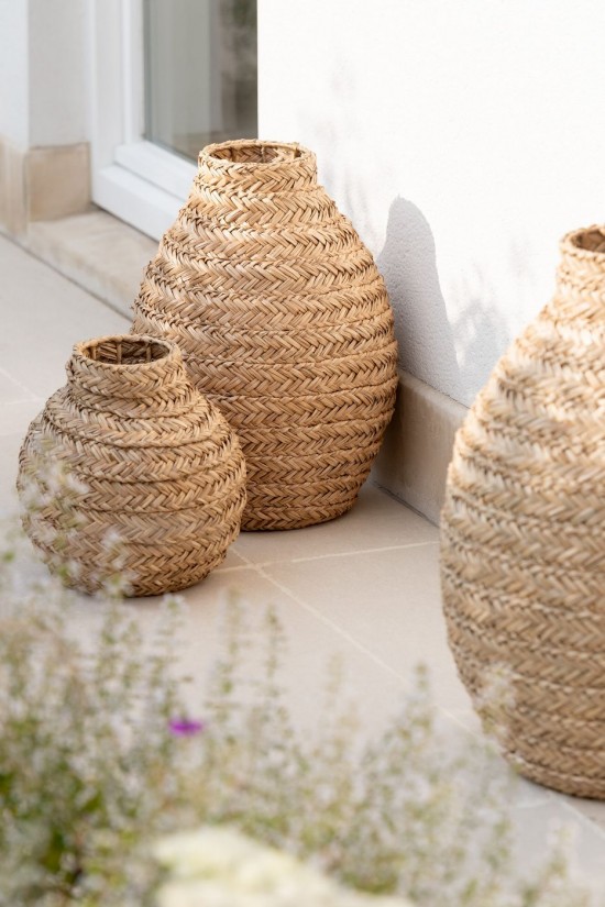 J Line Vaso Intrecciato Giunco Di Mare Naturale Large Florero Tejido Junco De Mar Natural Grande.