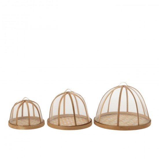 J Line Plateau de service plateaux de service Jolipa Set De 3 Plateau Cloche Bambou Naturel Blanc.