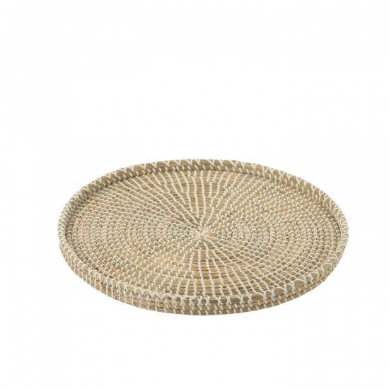 J Line Plateau Rond Zeegras Plastic Naturel Wit trays dienbladen serveerbladen JO51846.