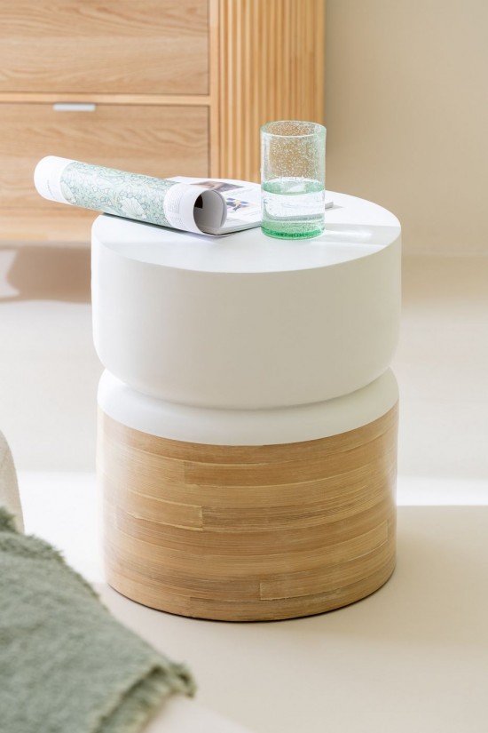 Jline Mesa Auxiliar Redo De Bambú Blanco Natural.