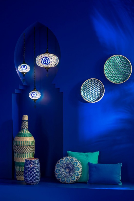 Jline Jarrón Ninon Rayas Junco De Mar Natural Azul Azul Oscuro.