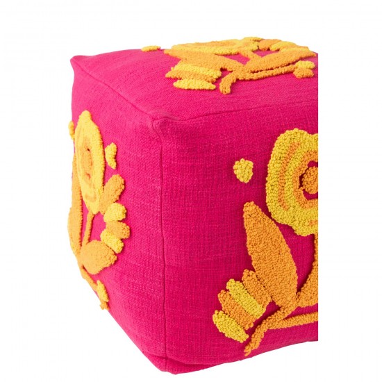 J Line poufs Jolipa Pouf Carré Fleur Coton Rose Orange Jaune.