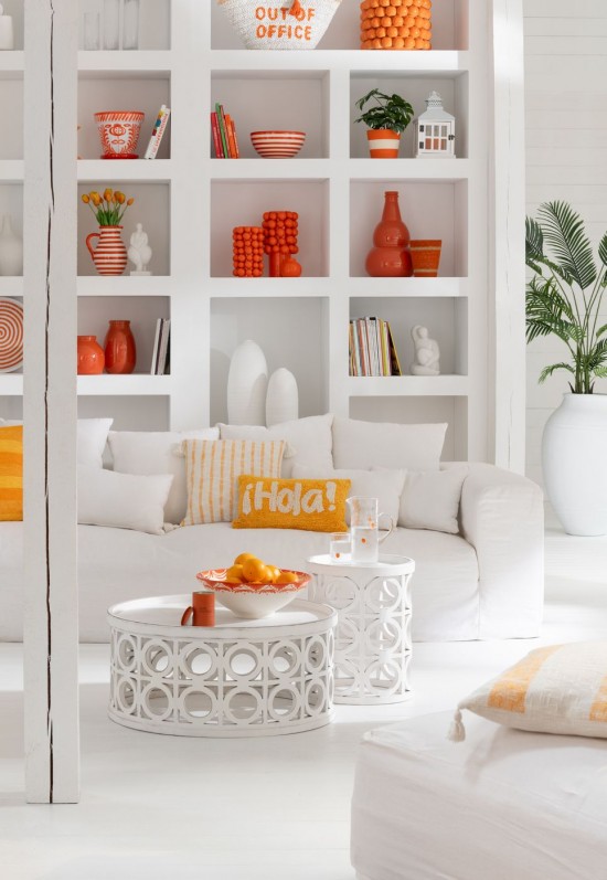 Jline Cojín Hola Algodón Empenachado Naranja Blanco.