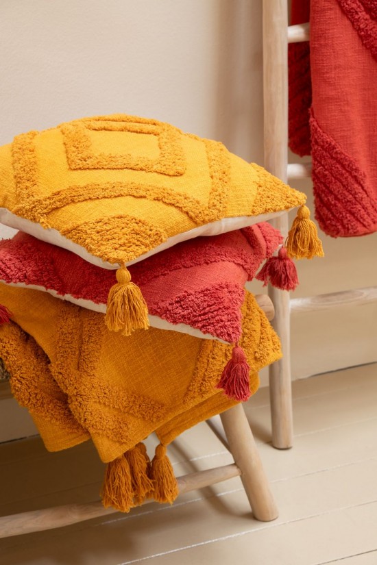 Jline Cojín Tufté Copos Algodón Ochre.