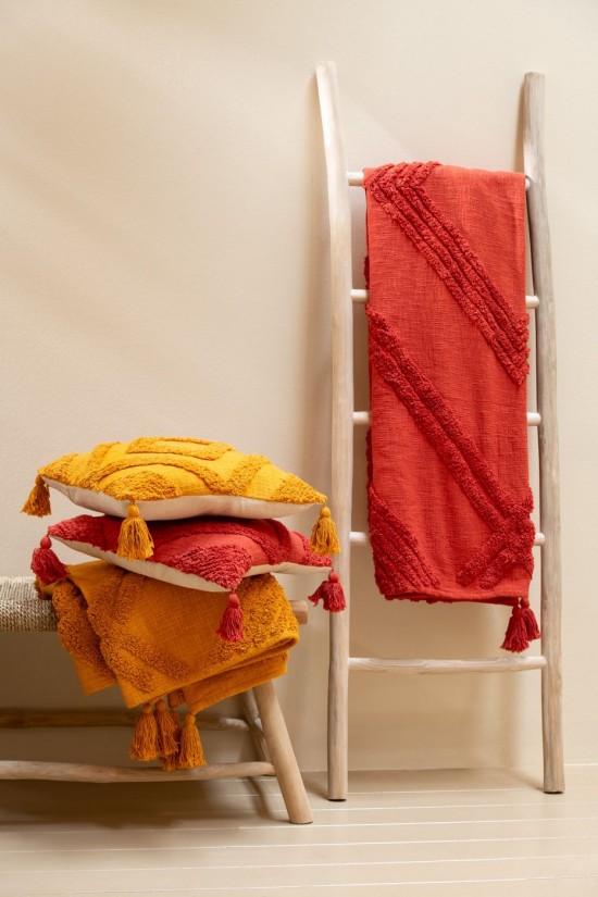 Jline Plaid Tufté Copos Algodón Rojo Ladrillo.