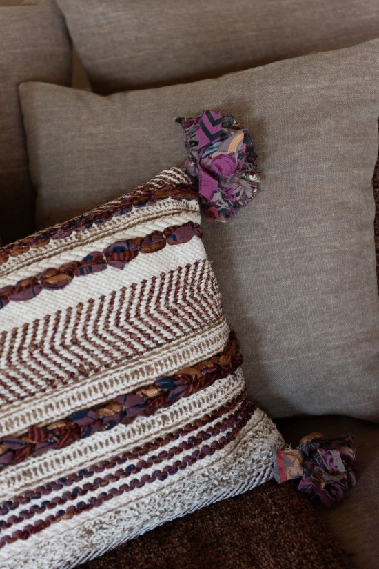 Jline Cojín Rectángulo Motivo Trenzado Chindi Copos Algodón Crema Marrón.