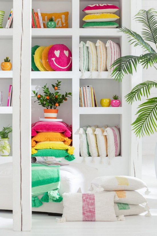 Jline Coj Rectángulo Líneas Puntos Algodón Blanco Rosa.