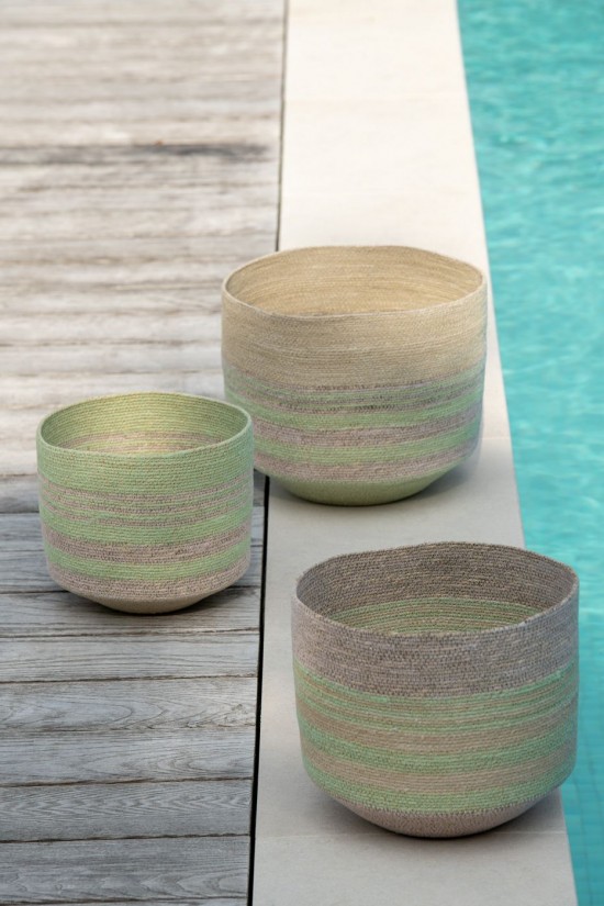 Jline Lote De 3 Cestas Rayas Junco De Mar Natural Verde.