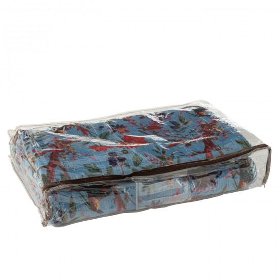 J Line Plaid Birds Flowers Cotton Velvet Blue throw.