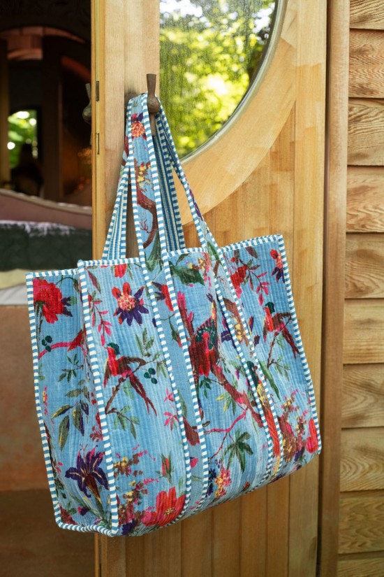 Jline Bolsa Pájaro Flor De Terciopelo De Algodón Azul.
