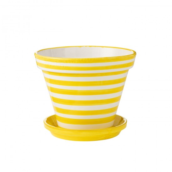 J Line Flowerpot Plate Granada Stripes Handmade Painted Ceramic Yellow Extra Large bloempotten bloemvaas bloemvazen bloemenvaa JO52039.