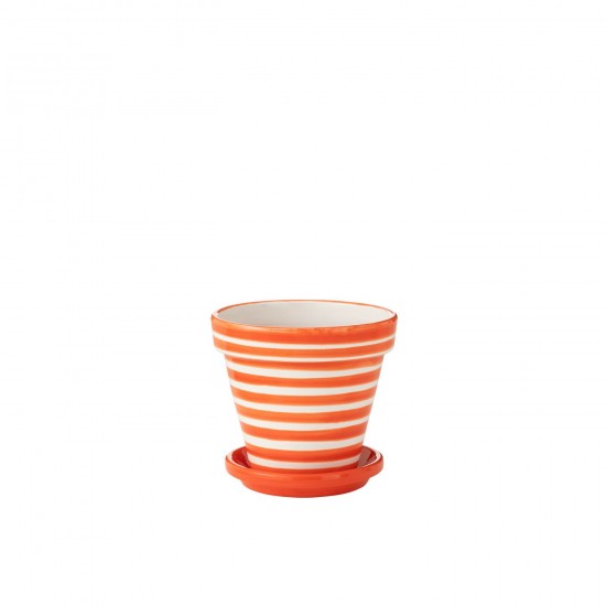 J Line Flowerpot Plate Granada Stripes Handmade Painted Ceramic Naranja Medium bloempotten bloemvaas bloemvazen bloemenvaas bl JO52042.