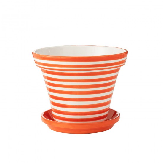 J Line Flowerpot Plate Granada Stripes Handmade Painted Ceramic Naranja Extra Large bloempotten bloemvaas bloemvazen bloemenva JO52044.