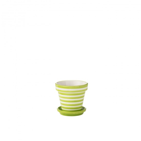 J Line Flowerpot Plate Granada Stripes Handmade Painted Ceramic Green Small bloempotten bloemvaas bloemvazen bloemenvaas bloem JO52046.
