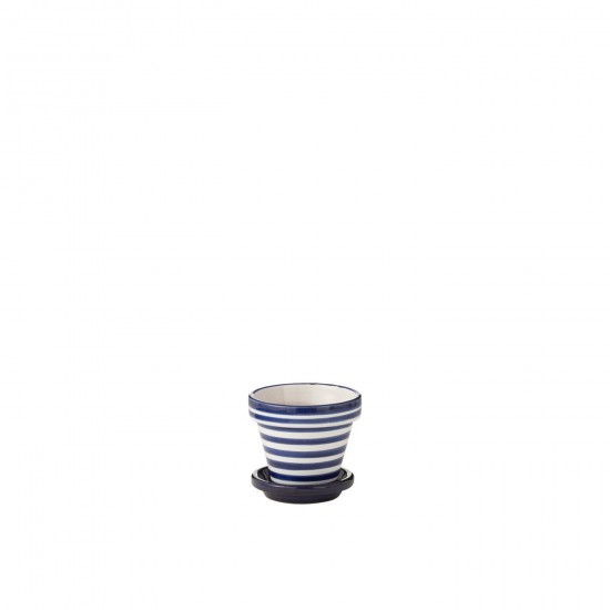 J Line Flowerpot Plate Granada Stripes Handmade Painted Ceramic Cobalto Blue Extra Small bloempotten bloemvaas bloemvazen bloe JO52055.