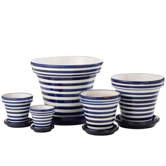 J Line cachepots de fleur Jolipa Flowerpot Plate Granada Stripes Handmade Painted Ceramic Cobalto Blue Extra Large.