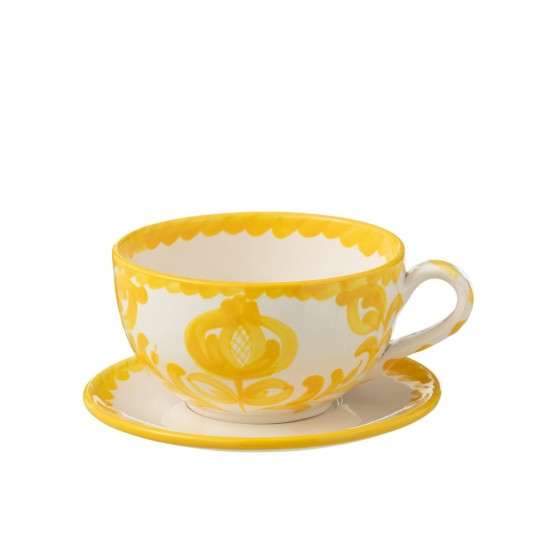 J Line Cup Plate Granada Ceramic White Yellow serviesseries Serviezen JO52070.