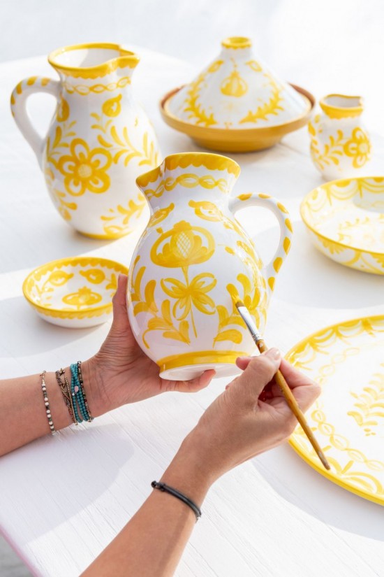 Jline Pitcher Granada Ceramic White Yellow Small.