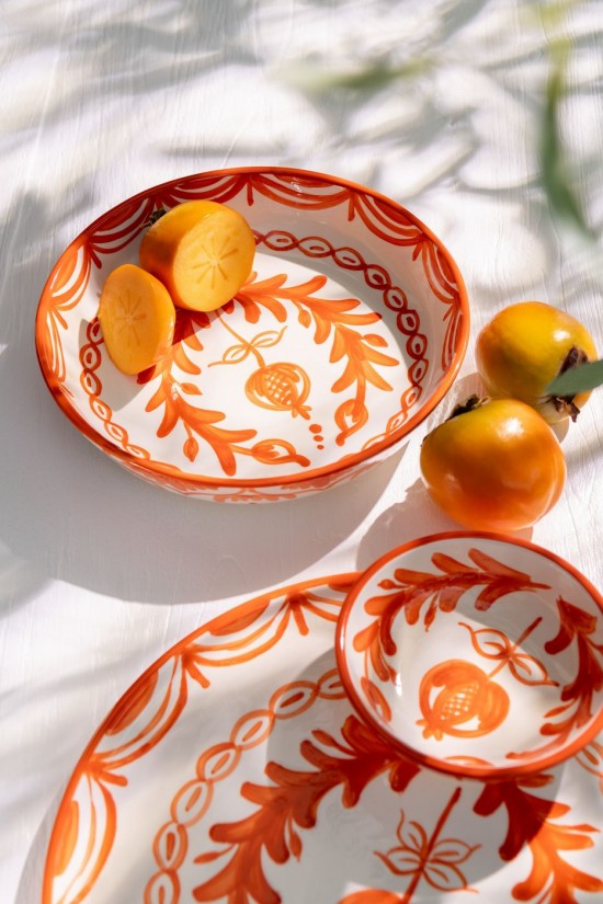 Jline Bowl Granada Low Ceramic White Orange Large.