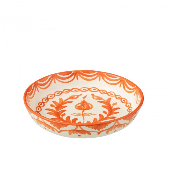 J Line Bowl Granada Low Ceramic White Orange Large ontbijtkommen JO52080.