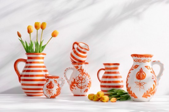 Jline Pitcher Granada Ceramic White Orange Small.
