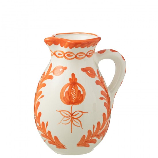 J Line Pitcher Granada Ceramic White Orange Large serviesseries Serviezen JO52091.