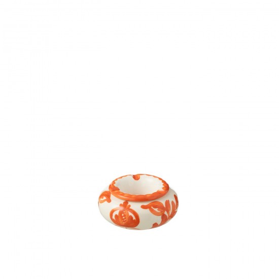 J Line Ashtray Granada Ceramic White Orange Small serviesseries Serviezen JO52092.