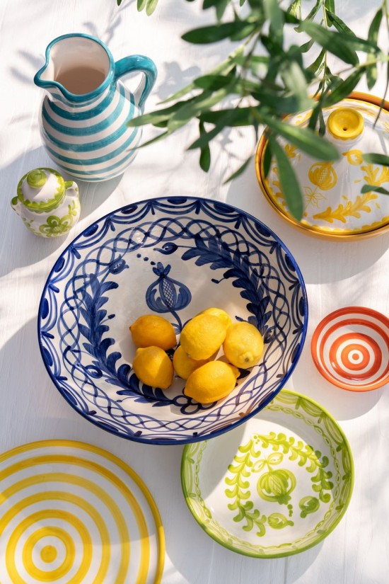 Jline Bowl Granada Low Ceramic White Green Large.