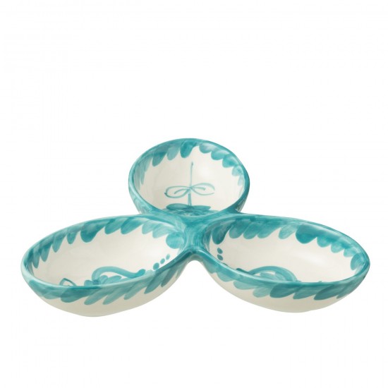 J Line Apero Dish Granada Clover Ceramic White Aqua serviesseries Serviezen JO52112.