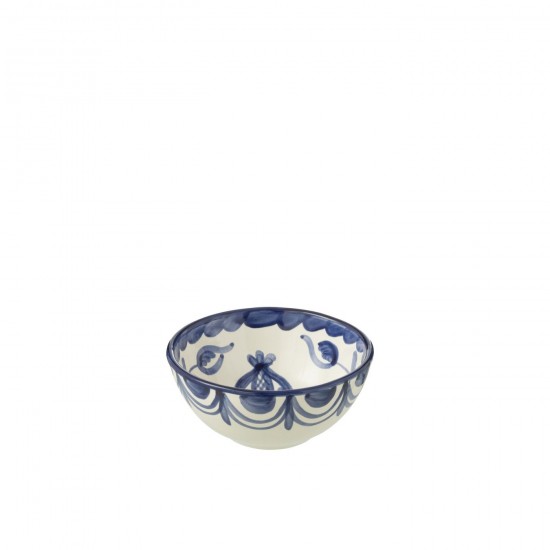 J Line Bowl Granada High Ceramic White Cobalto Blue Small ontbijtkommen JO52132.